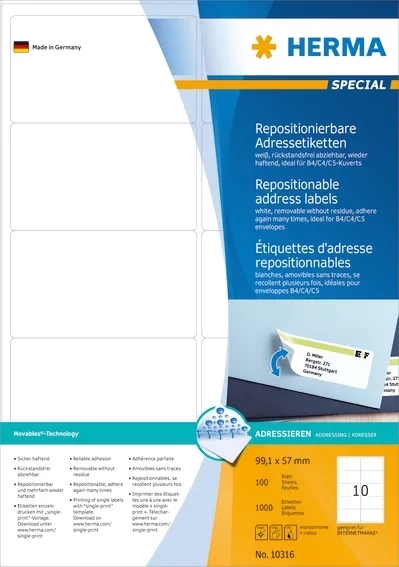 HERMA etichetta rimovibile 99,1 x 57 mm, 1000 pezzi.