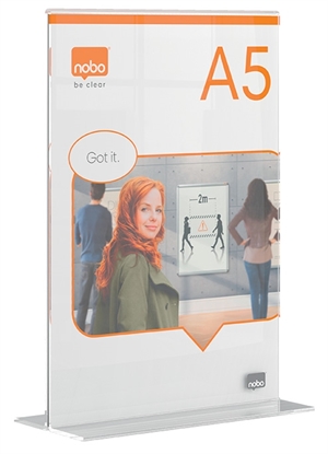 Nobo Porta-cartelli Premium Plus in acrilico con base a T A5