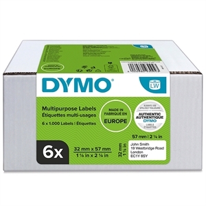 Dymo Label Multi 32 x 57 mm bianco removibile, 6 x 1000 pezzi.