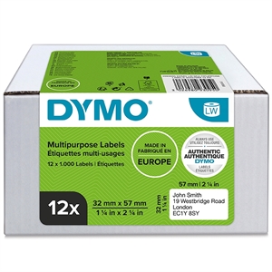 Etichetta Dymo Multi 32 x 57 mm removibile bianca, 12 pezzi x 1000 pezzi.