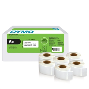 Dymo LabelWriter 25 mm x 54 mm Etichette per indirizzo di ritorno 6 rotoli da 500 L per rotolo.