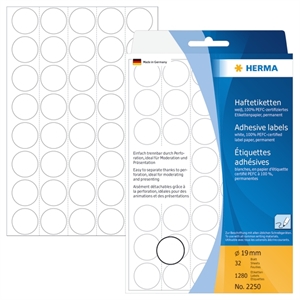 HERMA etichette manuali ø19 bianche mm, 1280 pezzi.