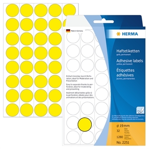 HERMA etichetta manuale ø19 mm gialla, 1280 pezzi.