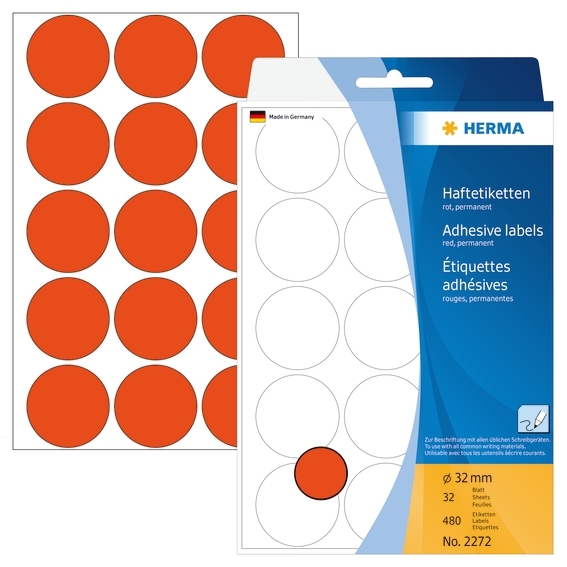 HERMA etichetta manuale ø32 rossa mm, 480 pezzi.