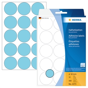 HERMA etichette manuali ø32 blu mm, 480 pezzi.