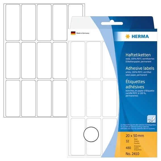 HERMA etichetta manuale 20 x 50 mm bianca, 480 pezzi.