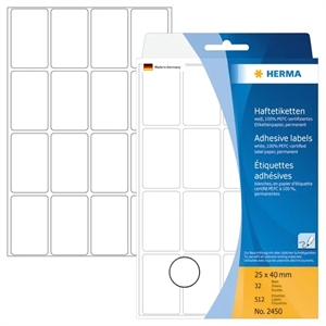 Etichette manuali HERMA 25 x 40 mm, bianche, confezione da 512 pezzi.
