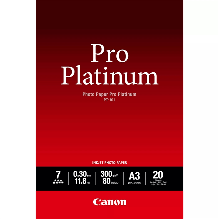 Canon Photo Paper Pro Platinum 300g/m² - A3, 20 fogli 