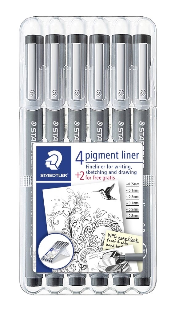 Staedtler Fineliner pigment liner assorted colors (6)