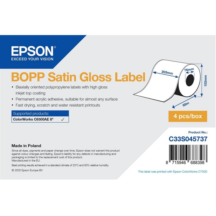 Epson BOPP Etichetta Lucida in Rullo Continuo: 203mm x 68m