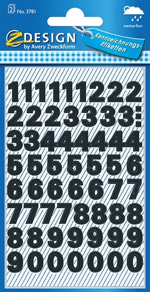 Etichette adesive Avery Numero 0-9 9,5 mm nero, confezione da 130 pezzi.