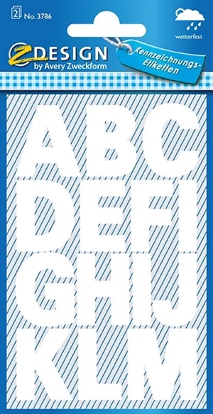 Etichetta manuale Avery, lettera A-Z, 25 mm, colore bianco, confezione da 30 pezzi.