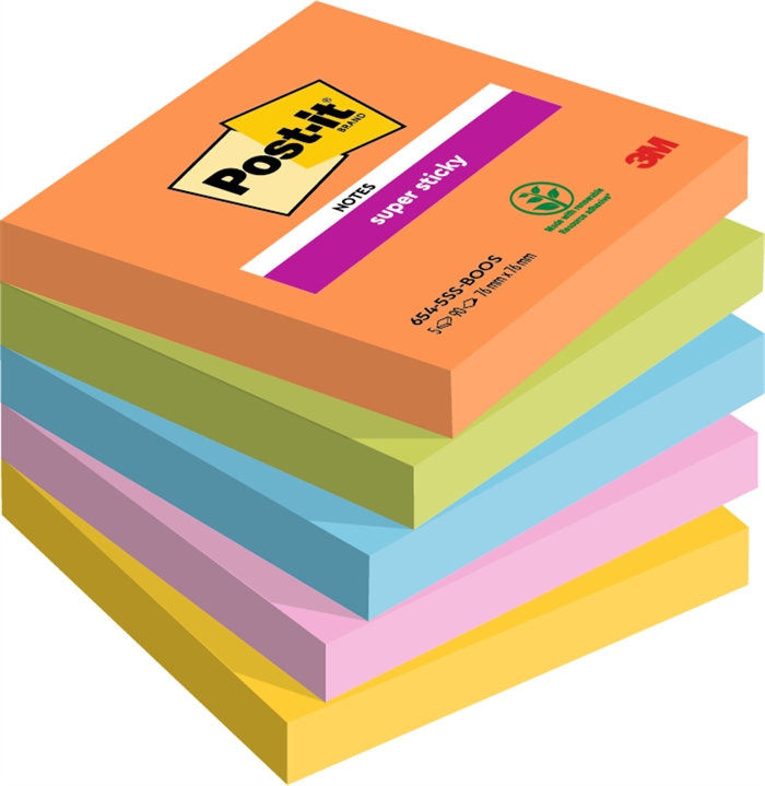 3M Post-it notes super sticky Boost 76 x 76 mm, - 90 fogli - 5 confezioni