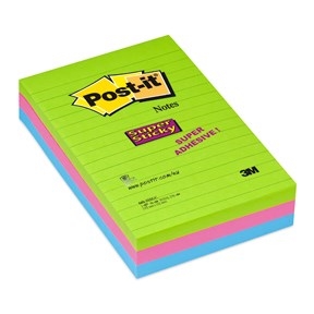 3M Post-it notes super sticky 102 x 152 mm, lineate assorted neon - 3 confezioni