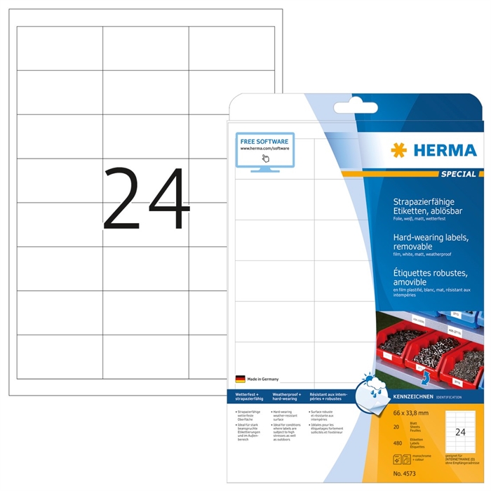 HERMA etichetta rimovibile e resistente all\'acqua 66 x 33,8 mm, 480 pezzi.