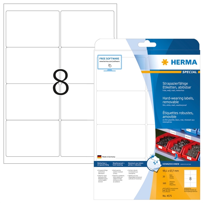 HERMA etichetta rimovibile resistente all\'acqua 99,1 x 67,7 mm, 160 pezzi.