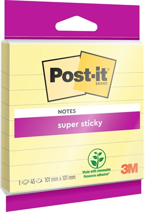 3M Post-it appunti super adesivo giallo canarino, lineati, 101 x 101mm - 45 fogli