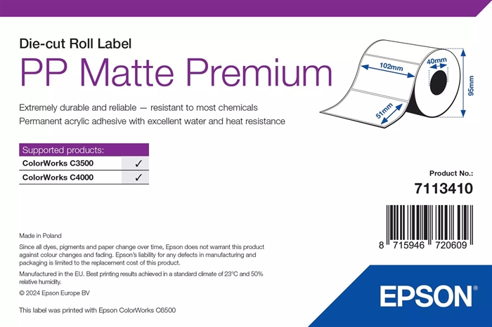 Epson PP Matte Label Premium, Etichette pretagliate, 102 x 51mm ( 535 etichette )