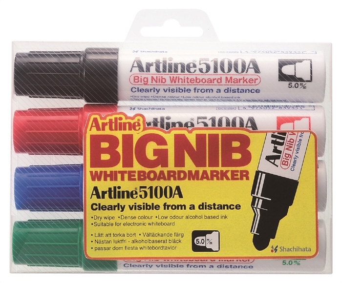 Artline Whiteboard Marker 5100A BIG set da 4 pezzi.