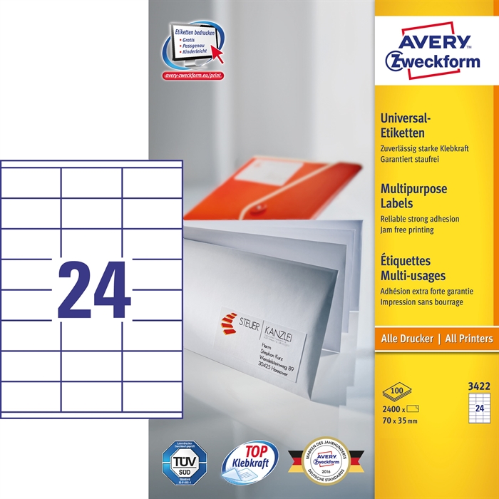 Avery ILC etichetta universale 70 x 35 mm, 2400 pezzi.