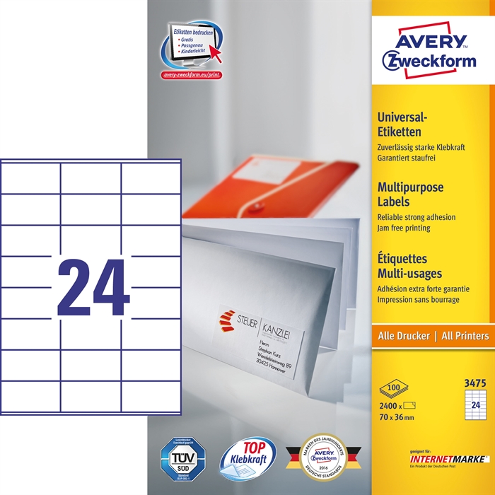 Avery ILC etichetta universale 70 x 36 mm, 2400 pezzi.