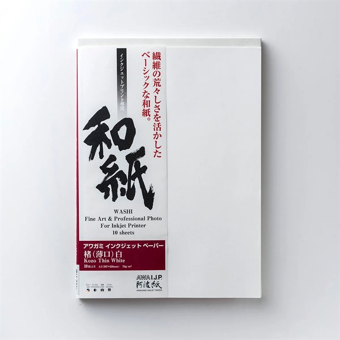 Awagami Kozo Thin White - 70 g/m², A2 10 fogli