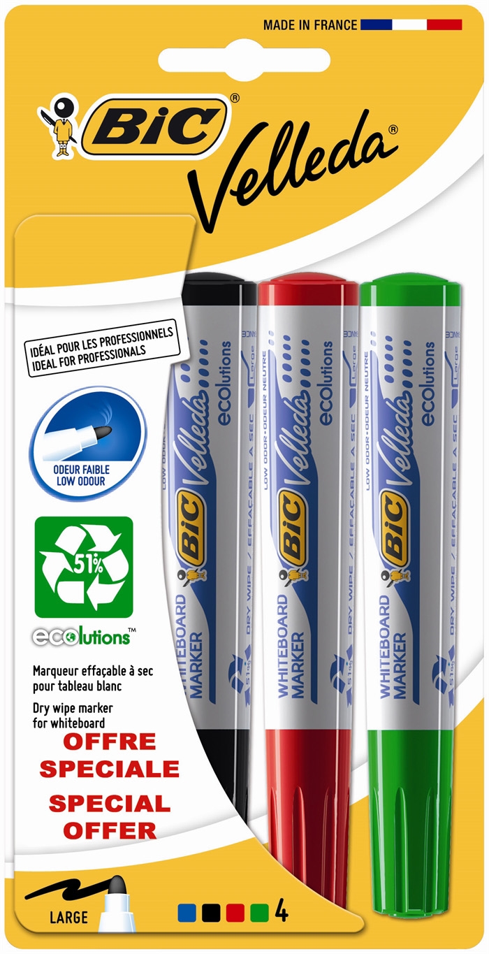 Bic Velleda penna per lavagna bianca 1701 (4 colori)