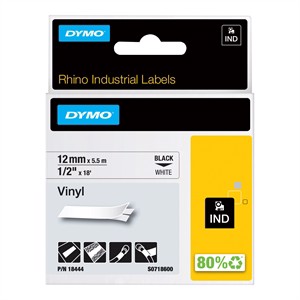 Nastro Rhino 12mm x 5,5m vinile nero/bianco