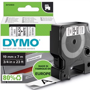 Tape D1 19mm x 7m nero/bianco