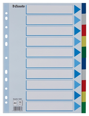 Esselte Faneblade PP A4 10-delt farvede faner