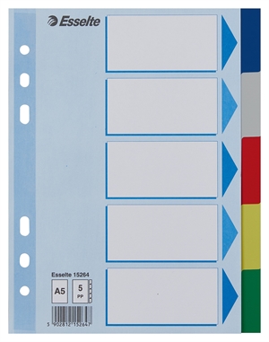 Esselte Faneblade PP A5 5-delt faner colorate
