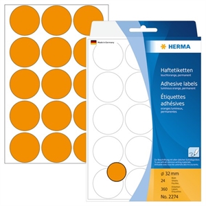 HERMA etichette manuali ø32 arancio neon mm, 360 pezzi.