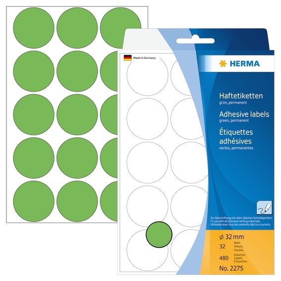 HERMA etichetta manuale ø32 verde mm, 480 pezzi.