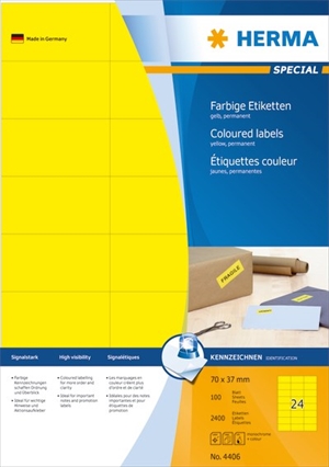 HERMA etichetta speciale 70 x 37 giallo mm, 2400 pezzi.