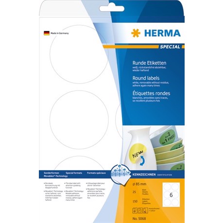 HERMA etichette rimovibili ø85 mm, 600 pezzi.