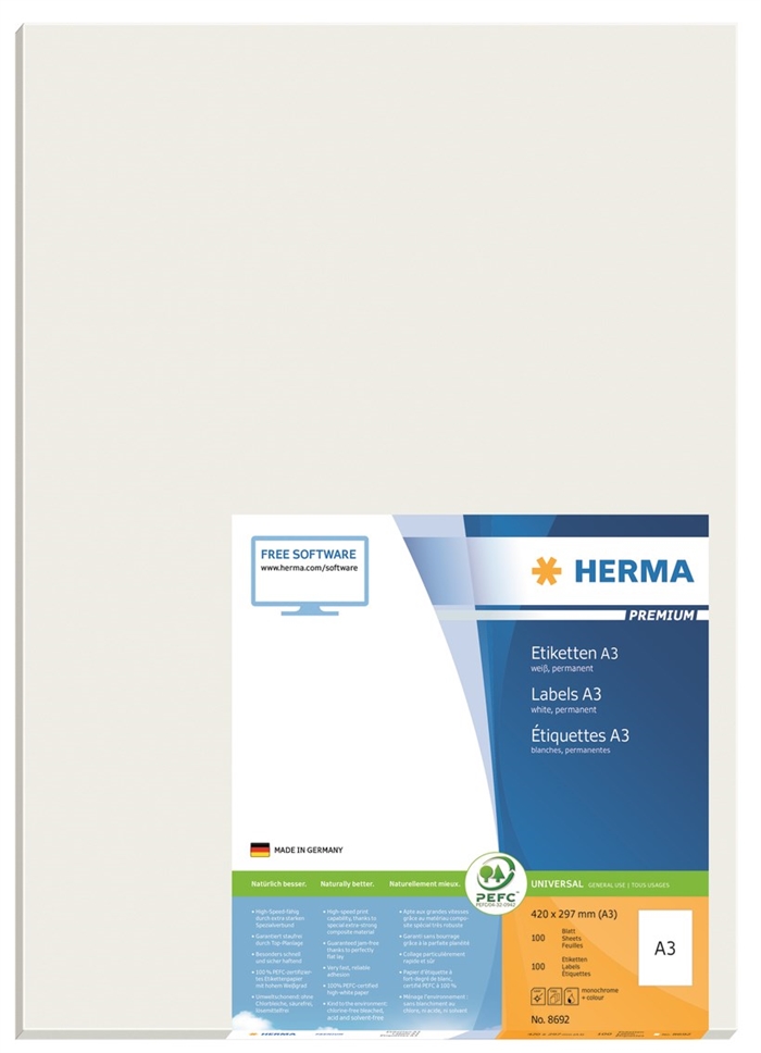 HERMA etichette premium A3 100, 420 x 297 mm, 100 pezzi.