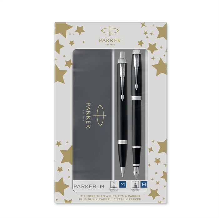 Parker set formato Duo IM CT, penna a sfera e penna stilografica, nero/argento.