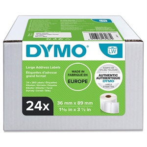 Dymo Label Addressing 36 x 89 mm bianco permanente, 24 rolli di 260 etichette per confezione.