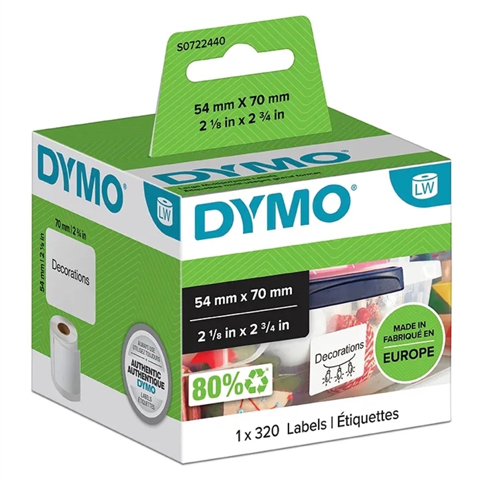 Dymo Label Multiuso 54 x 70 bianco permanente (320 pezzi).