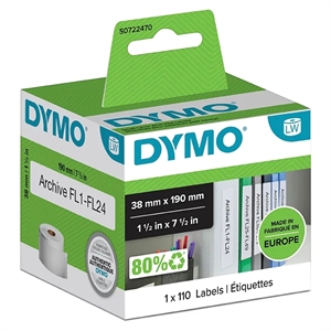 Etichette Dymo per raccoglitori 38 x 190 mm bianche, 110 pezzi.