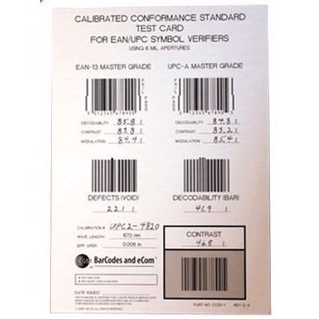 Carta di test di conformità calibrata UCC per codici a barre GS1 EAN 1D.